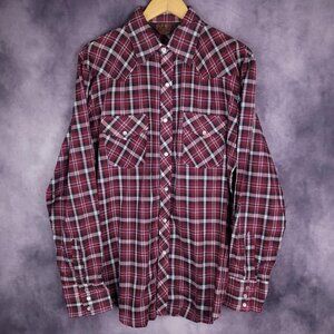 Vintage 90s BJ-R pearl snap western cowboy style buffalo check long tail shirt